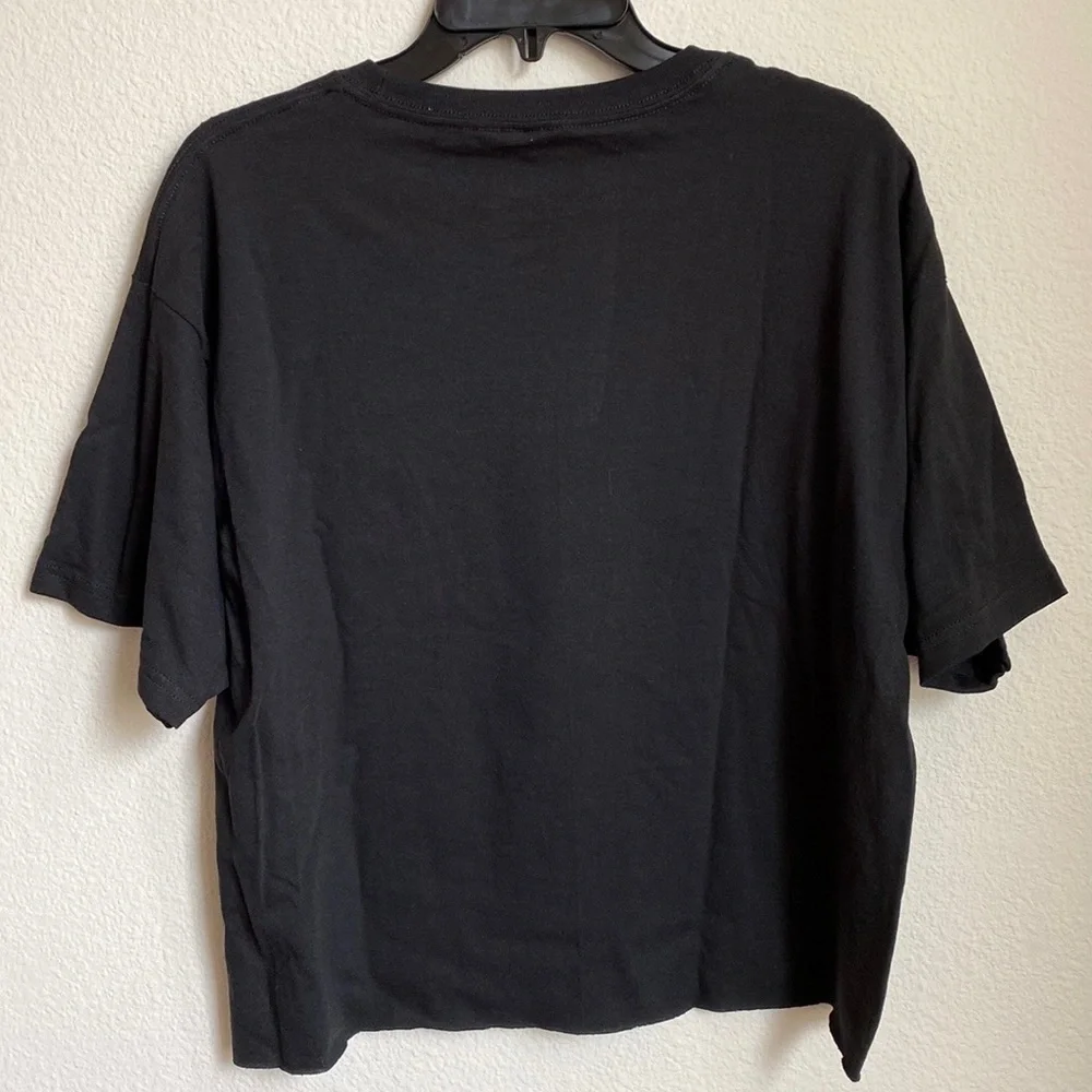 My Melody & Kuromi Flame Heart Black Cotton Cropped Boyfriend T-Shirt Sz Large - Picture 6 of 7